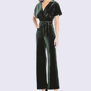 NWT Alex Marie Black Velvet Beth Wrap Cape Sleeve Jumpsuit.